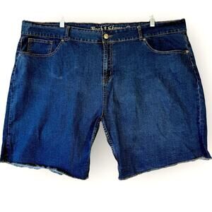 Rock & Stone Denim Bermuda Blue Jeans Shorts Raw Hem Stretchy Plus Size 26W